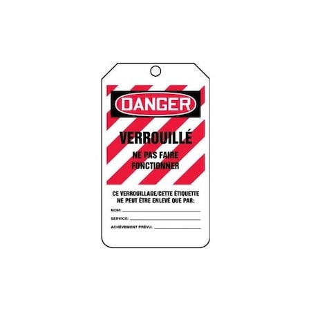 Accuform French Safety Tags, DANGER LOCKED OUT DO NOT OPERATE, 5.75in x 3.25in, RP-Plastic, 5PK FRMLT407PTM